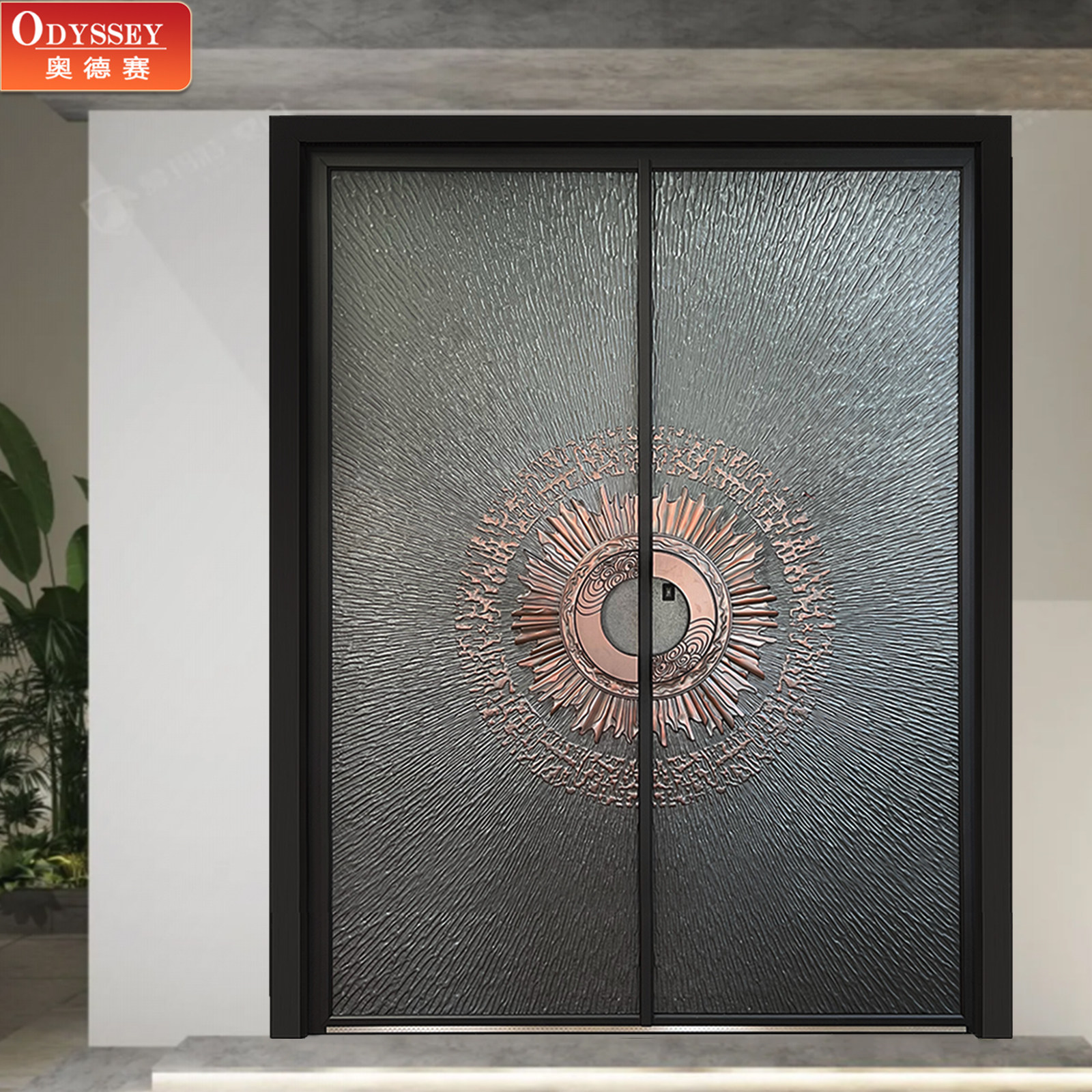Single-sided carved cast aluminum door installation package