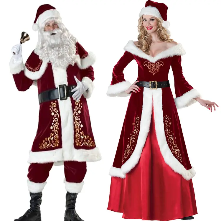 Luxury New Design Velvet Fabric Christmas Adults Costume Santa Claus Mascot Costume for Men