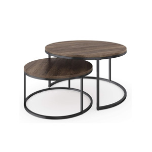 Yuvarlak Modern yuvalama kahve 2 parça Set, ahşap üst ve toz kaplanmış Metal çerçeve ile istiflenebilir oturma odası dekorasyon masa - Product Image 1