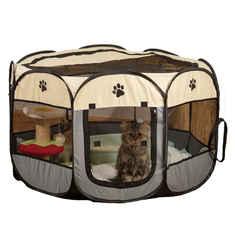 OEM & ODM kotak pembawa kandang hewan peliharaan portabel oktagon kustom tenda anjing kucing perjalanan tidur kandang anjing pagar luar ruangan kandang gantung