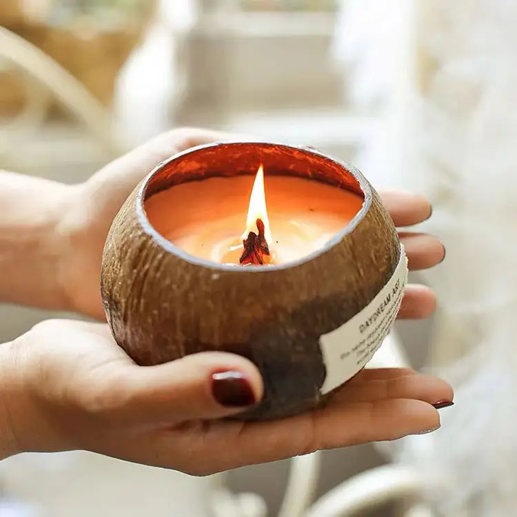 Christmas Natural Polish Coconut Shell Cup Candle Soy Wax Wooden Wick
