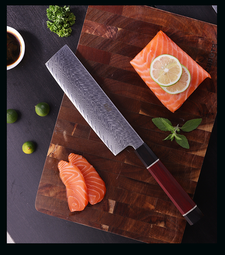 FINDKING Red Samurai Series Rosewood Handle AUS-10 67 Layers Damascus Steel 6.5 inch Kitchen Cleaver Nakiri Santoku Chef Knife