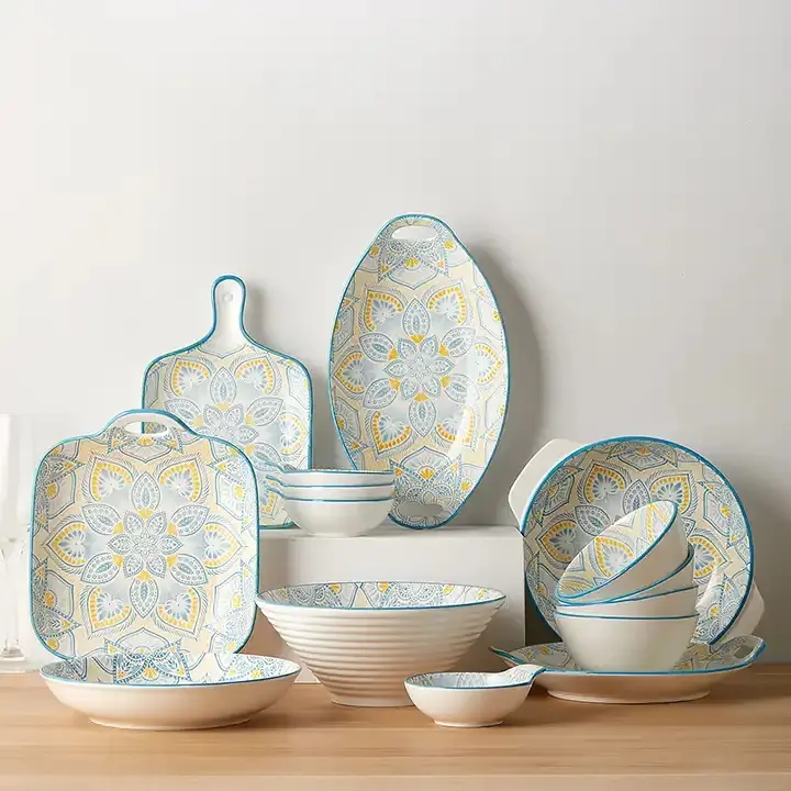 Piatti e piatti in ceramica bohémien a forma rotonda piatti dipinti a mano stoviglie nordiche set decorazioni marocchine stoviglie