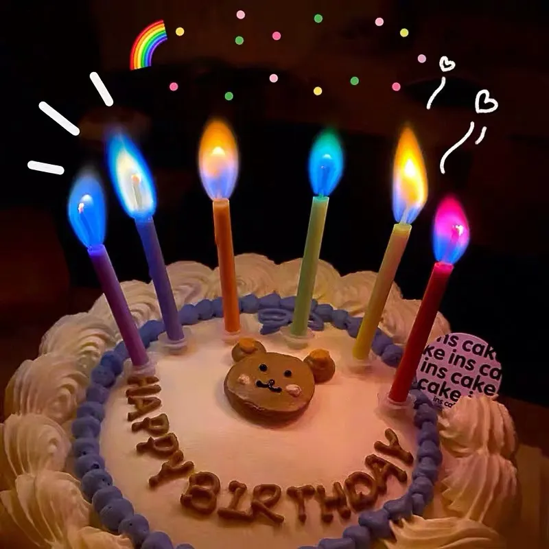 Sıcak satış kalem mum seti renkli gökkuşağı alev doğum günü partisi malzemeleri doğum günü pastası mumlar kek Topper