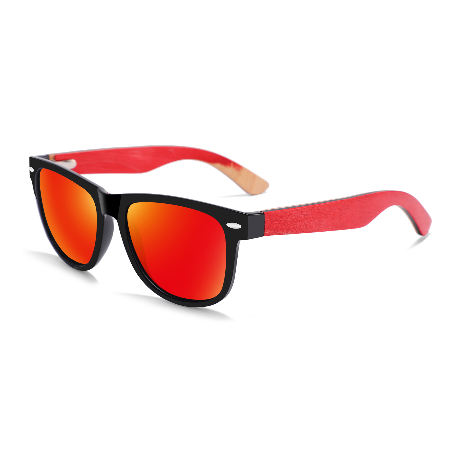 Mc55 red skateboard wooden feet, bright black frame, polarized r