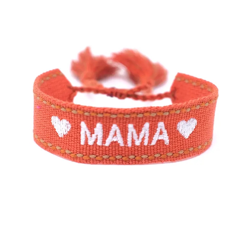 Correa de muñeca para el día de la madre, pulsera bohemia de cuerda ajustable tejida con letras MAMA