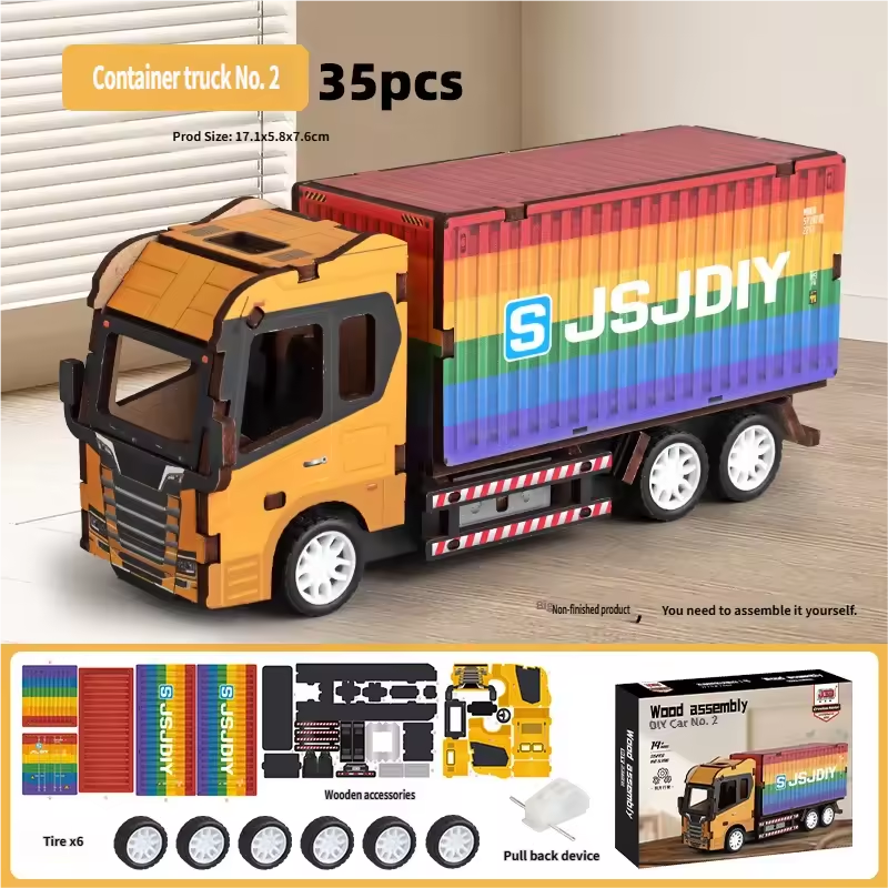 Camion porte-conteneurs jaune et coloré