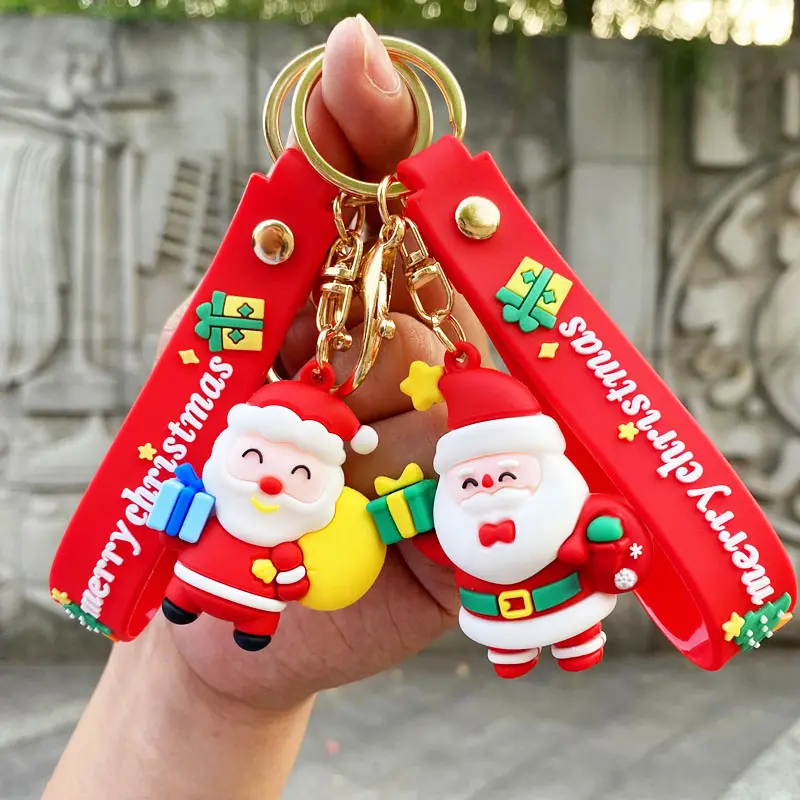 Y101 Cartoon PVC Santa Tree Claus Snowman 3D Keychain Rubber Christmas Key Chains With Lanyard Bag Backpack Decoration Gift
