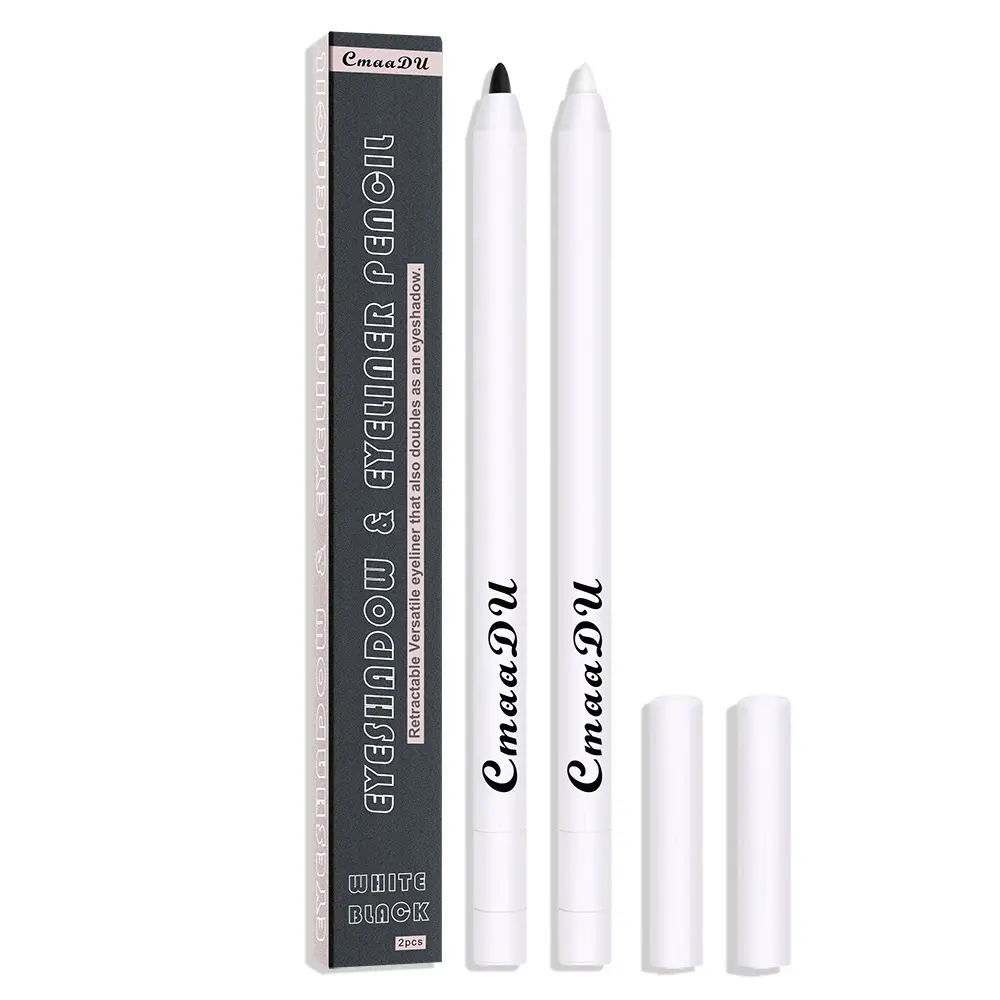CmaaDu Label pribadi 2 buah Eyeliner Eyeshadow hitam putih pena Gel tahan lama tahan air pensil rias mata