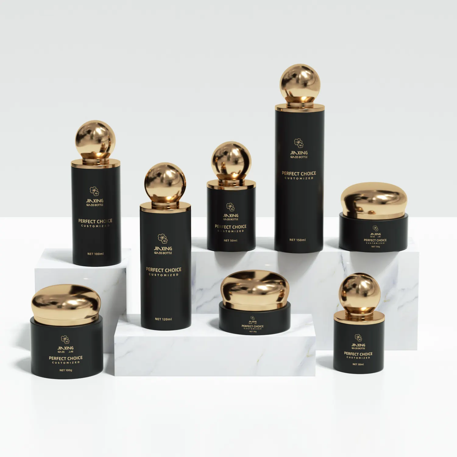 Botol kosmetik kaca Losion, wadah kemasan kosmetik botol Losion hitam dan emas 30 50 100 150 ml untuk kosmetik mewah