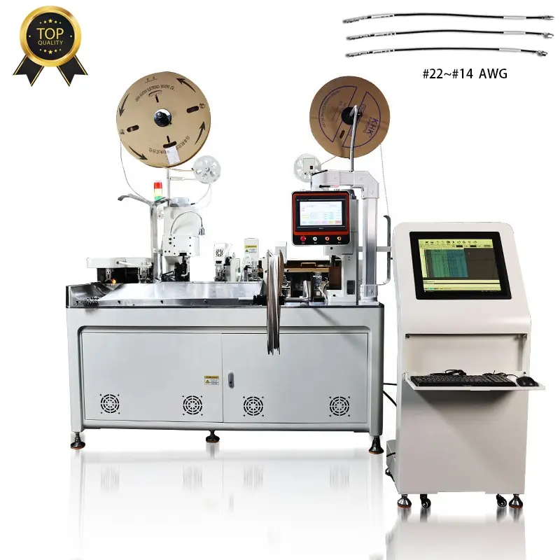 TR-DM02 automatique Double tête Piercing numéro Tube coupe Peeling Terminal sertissage Machine avec ruban impression 950 pcs/h