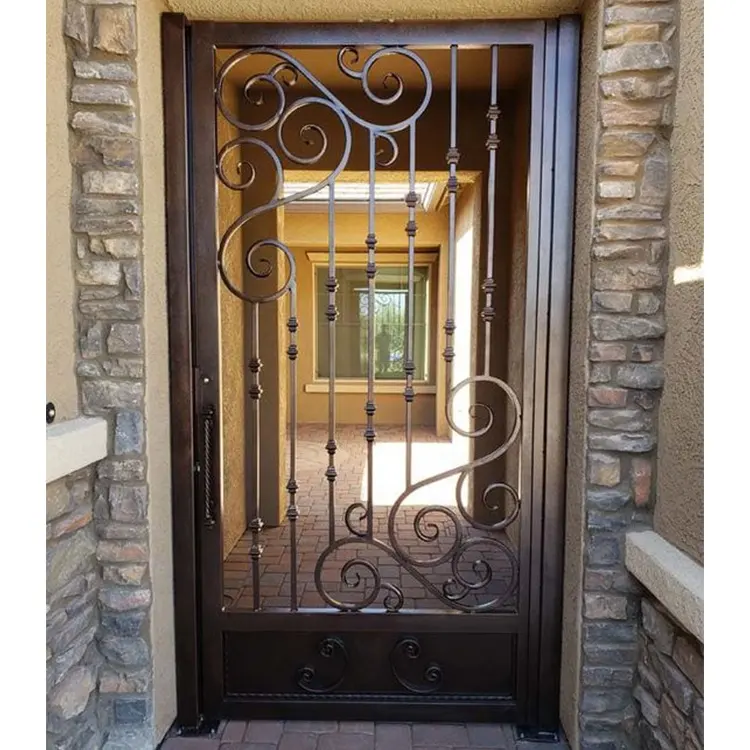 Puertas laterales de Metal para jardín, diseño de puerta de hierro forjado, pequeñas casas de fábrica