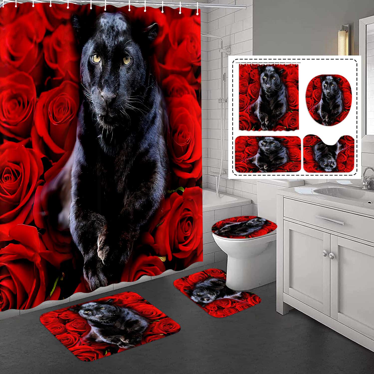 Lion (20) Roses rouge foncé avec panthère noire