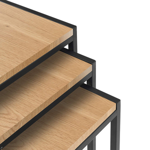 Mesa cuadrada de madera apilable para sala de estar moderna, en forma de mesa auxiliar C, juego de mesa de centro anidada 3 en 1 con marco de metal - Product Image 5