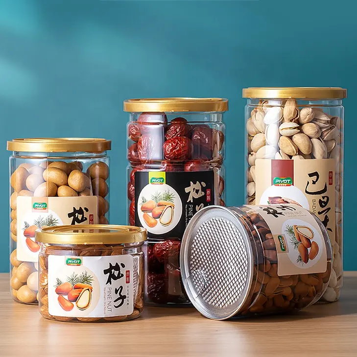 334ml透明PET食品グレードスナック食品透明缶詰イージーオープンプラスチック缶食品保存用