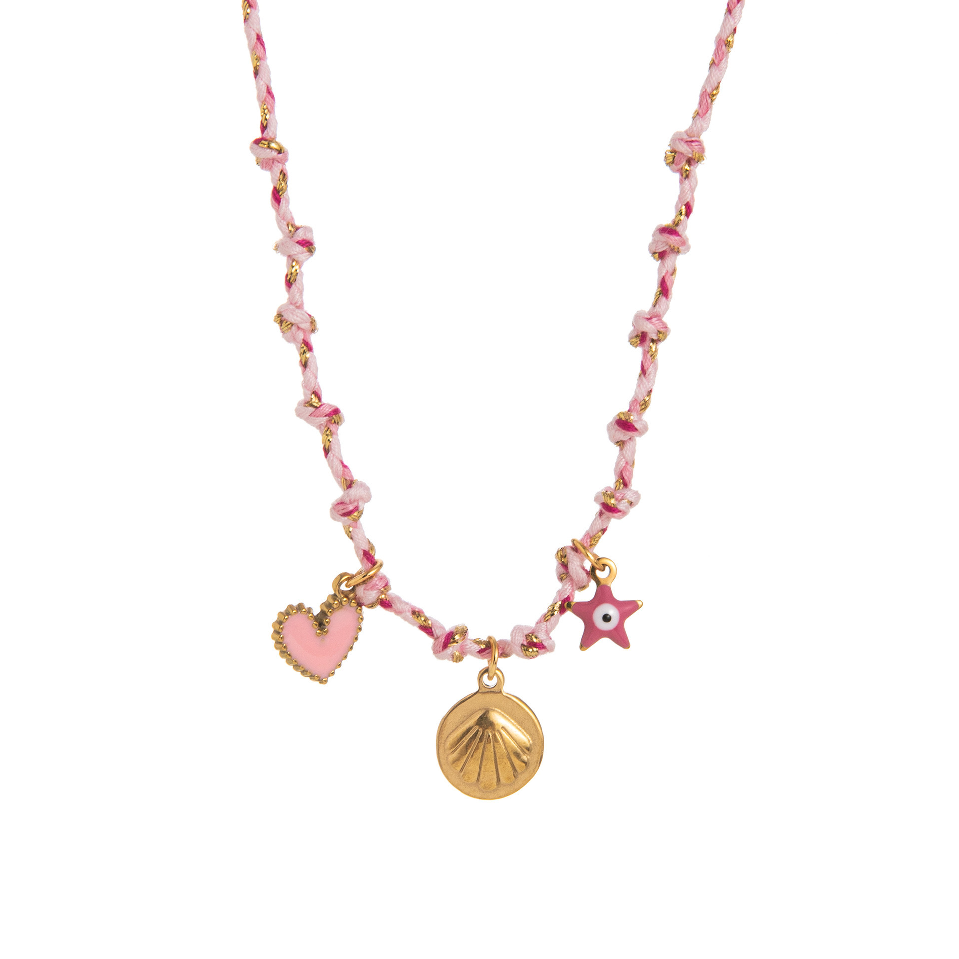 Collar de cuerda con cuentas de concha.