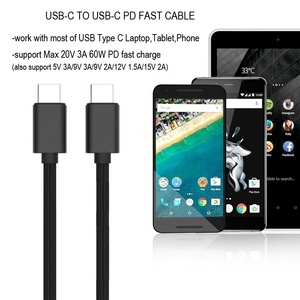 Premium Portable Nylon Braided Short <strong>20CM</strong> 0.2M <strong>USB</strong> Type C to <strong>USB</strong> Type C PD 3A 60W Fast Charging Cable