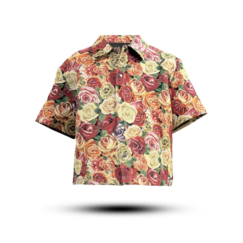 Flower series tapestry fabric button up shirts custom tapestry men's jacket and shorts