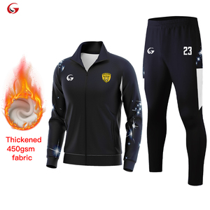 Ensemble de veste épaissie de jogging à fermeture éclair de haute qualité personnalisée Polyester 450G polaire football club formation col côtelé survêtement X2582 - Product Image 1