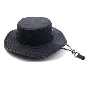 Alta Qualidade Personalizado Etiqueta Tecida Ao Ar Livre Pescador Nylon Aba Larga Balde Chapéu Com Corda