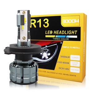 Üç renk 6000k renk sıcaklığı ön aydınlatma ile sınır ötesi yeni R13 araba LED farlar Ultra parlak H4 - Product Image 1