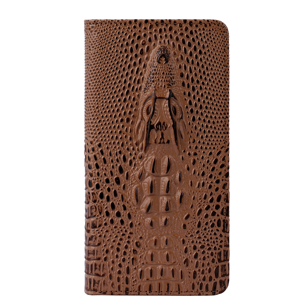 Genuine leather crocodile head - brown