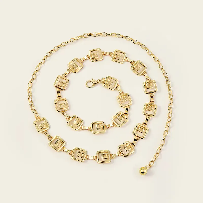 Cinturón de cadena dorado para mujer, de estilo Simple, a la moda, de alta calidad, con estampado geométrico de corazón y lazo