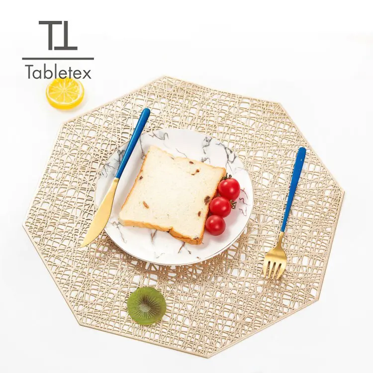 Tabletex Christmas Xmas Octagon Non-Slip Heat Resistant PVC Place Mats Washable Vinyl Placemats for Dining Table