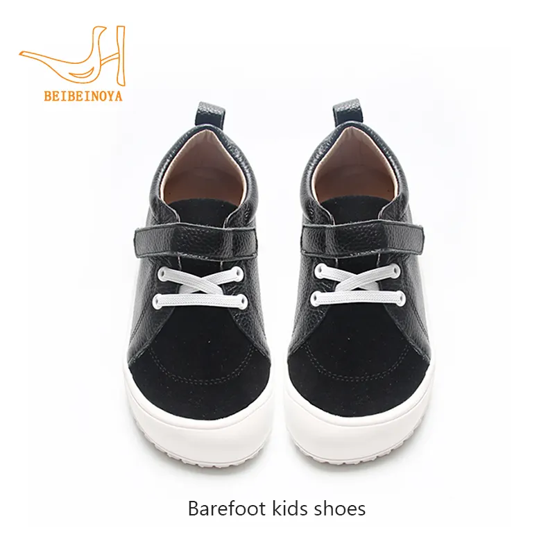 Babyhappy Patente personalizado Couro Genuíno sola de borracha antiderrapante tênis de corrida descalço para crianças unissex