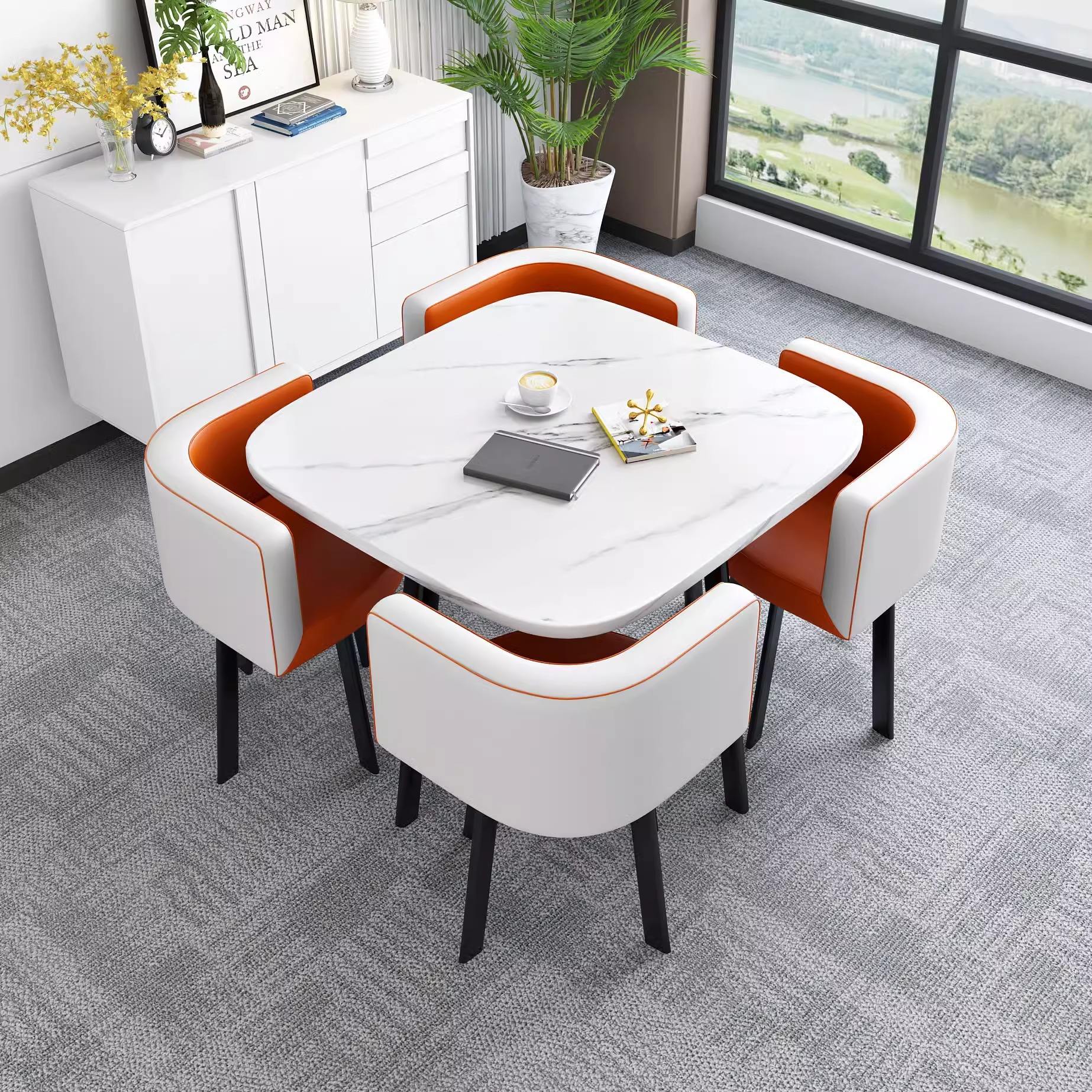 Imitación de piedra blanca Raíz de naranja Silla de cuero blanco