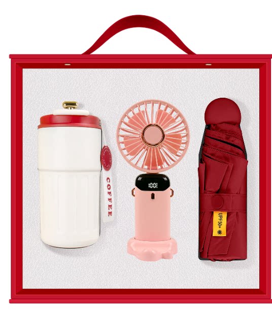 Red--Cup + sun umbrella + Mini Fan