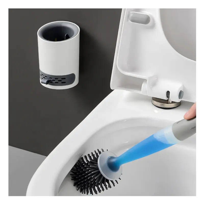 Silikons chale Reinigung tpr Kunststoff Toiletten bürste mit Seifensp ender Flüssigkeits halter Set