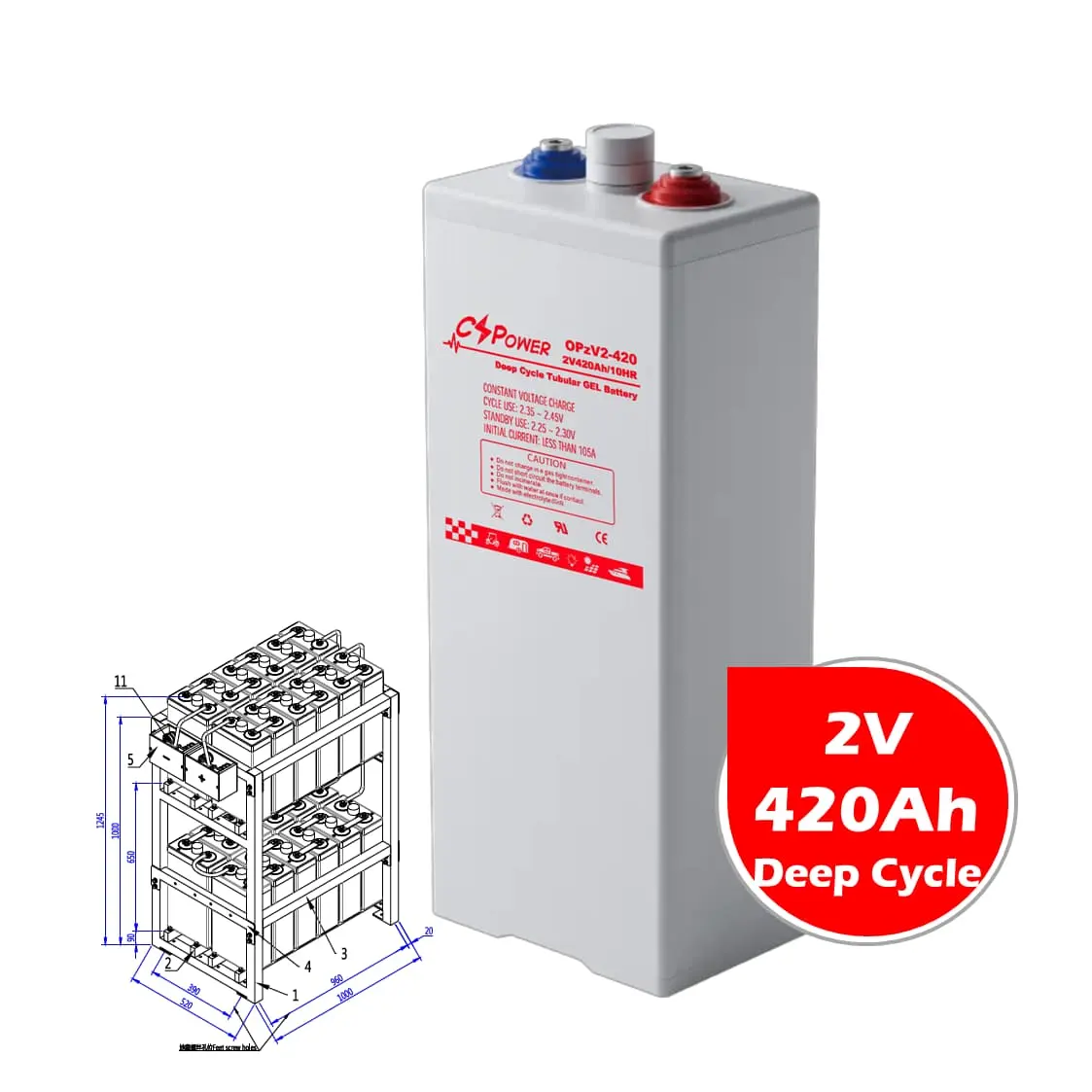 Cspower 2V 420ah sao lưu năng lượng hình ống ngập opzv Pin cho ô tô Trung Quốc sản xuất OPzV2-420 6opzv420 zyl