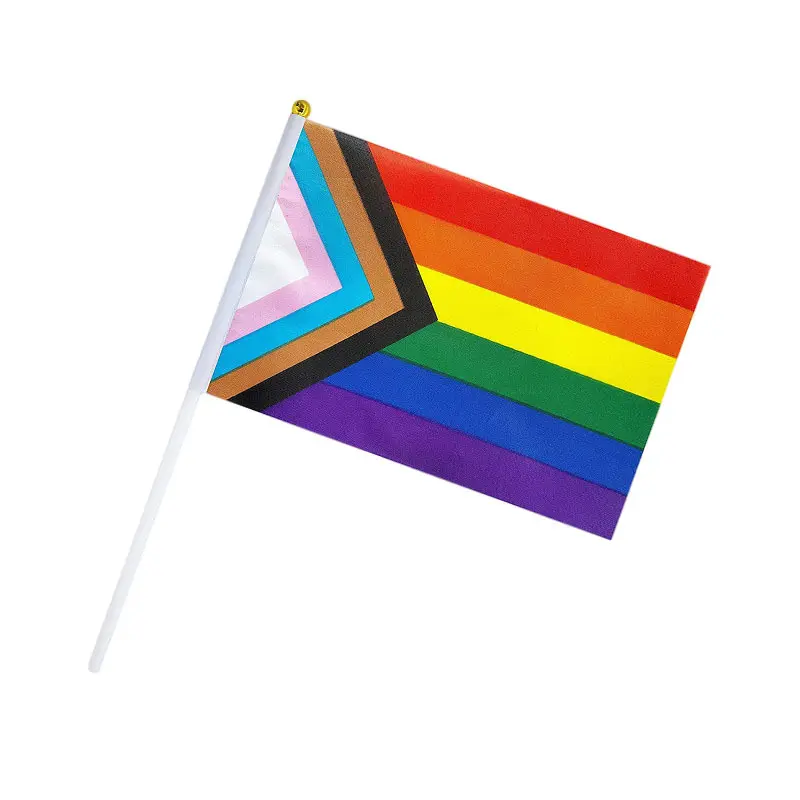 Bandiera da parata Gay Gay LGBT 14cm * 21cm bandiera tenuta in mano arcobaleno personalizzato eventi di tifo bandiera