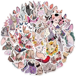 50pcs Paket Stiker Hewan Tahan Air PVC Kucing Sphynx untuk Anak-anak Laptop Koper Notebook Botol Gelas Sepeda Dekorasi - Product Image 3