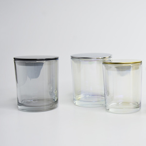 Wholesale Luxury Electroplate Glass Candle Jars with Matel Lid Round Empty Rainbow Color Candle Containers - Product Image 3