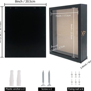 Massivholz <span class=keywords><strong>Shadow</strong></span> <span class=keywords><strong>Box</strong></span> Bilderrahmen mit Leinen rücken und 6 Stick Pins 2,4 Zoll Tiefe Glastür Vitrine
