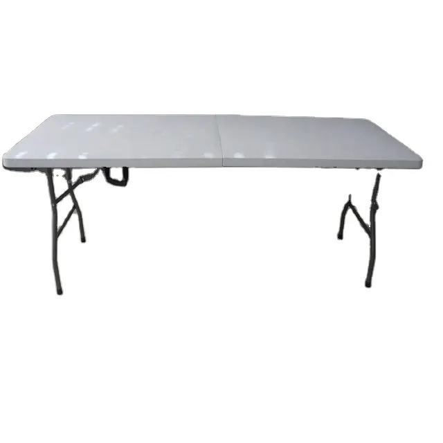 Mesa de comedor de plástico HDPE rectangular para exteriores, plegable, barata, blanca, 8 pies, precio de fábrica