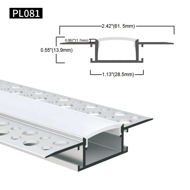 Yeso de pared seca para techo, canal de Alu Profil empotrado arquitectónico de yeso, yeso Unilateral en LED de aluminio Pr, 61,5x13,9 MM