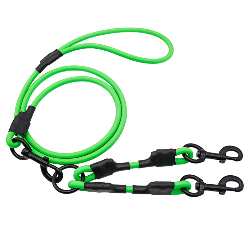 Green dog leads with 3 dogs triple