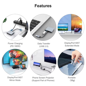 4合1 4k双显示器HDMI视频Type-C集线器扩展坞USB C至双4K HDMI MST适配器，带2个HDMI USB 2.0和PD - Product Image 5