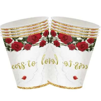 Motif bunga Selamat Hari Valentine perlengkapan pesta Set peralatan makan pesta piring kertas cantik sekali pakai