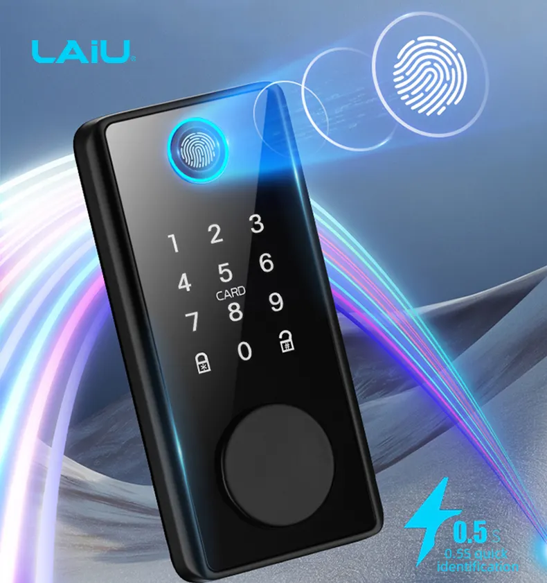 LAIU Clavier électronique à empreinte digitale Clés de rechange Carte IC Entrée sans clé Serrure intelligente à pêne dormant avec APP