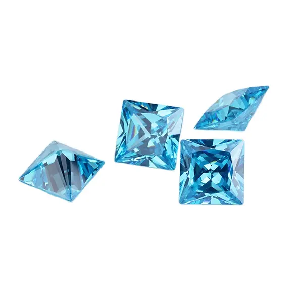 loose square gemstone brilliant princess cut blue cubic zirconia gem stone