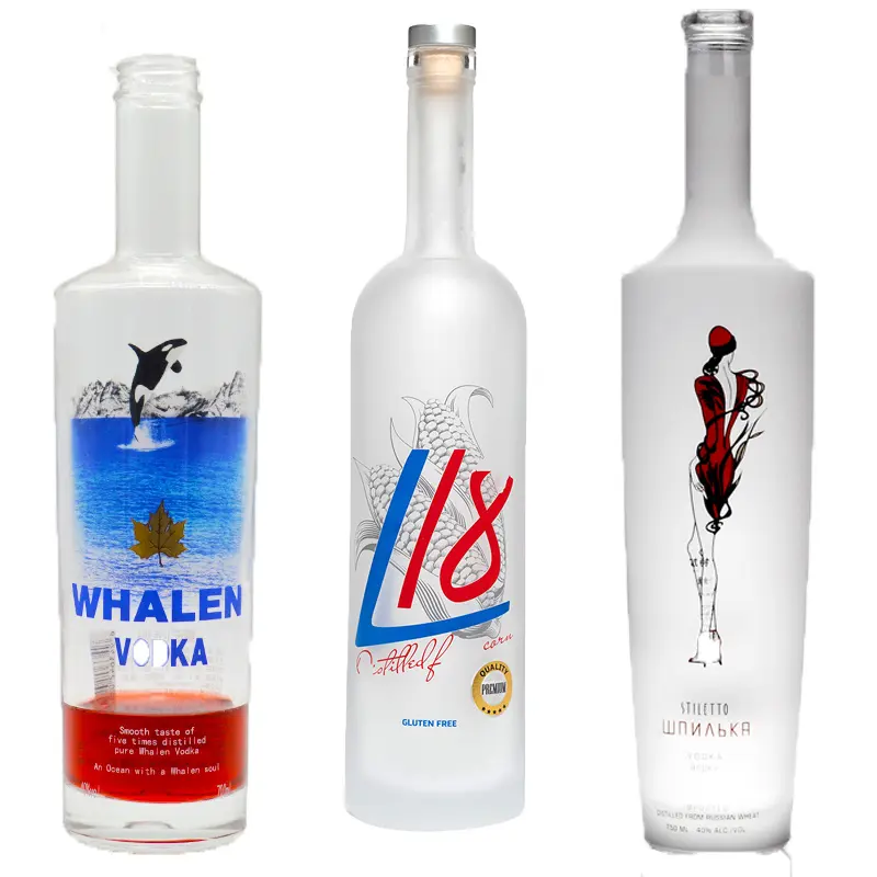 Usine En Gros Impression Dépolie Vide L'alcool 700ml 750ml 1L Gin Whisky Vodka Whisky Vin bouteilles En Verre pour l'alcool paquet