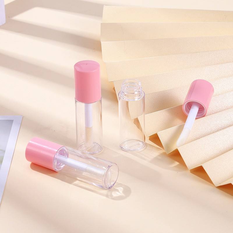 Tubes transparents de lustre de la lèvre 10ml avec le couvercle rose