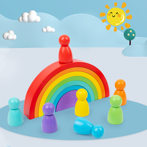 <strong>Rainbow</strong> Stacking Building Blocks Building Blocks Wood Game Educational Toys for Kids - Product Image 4