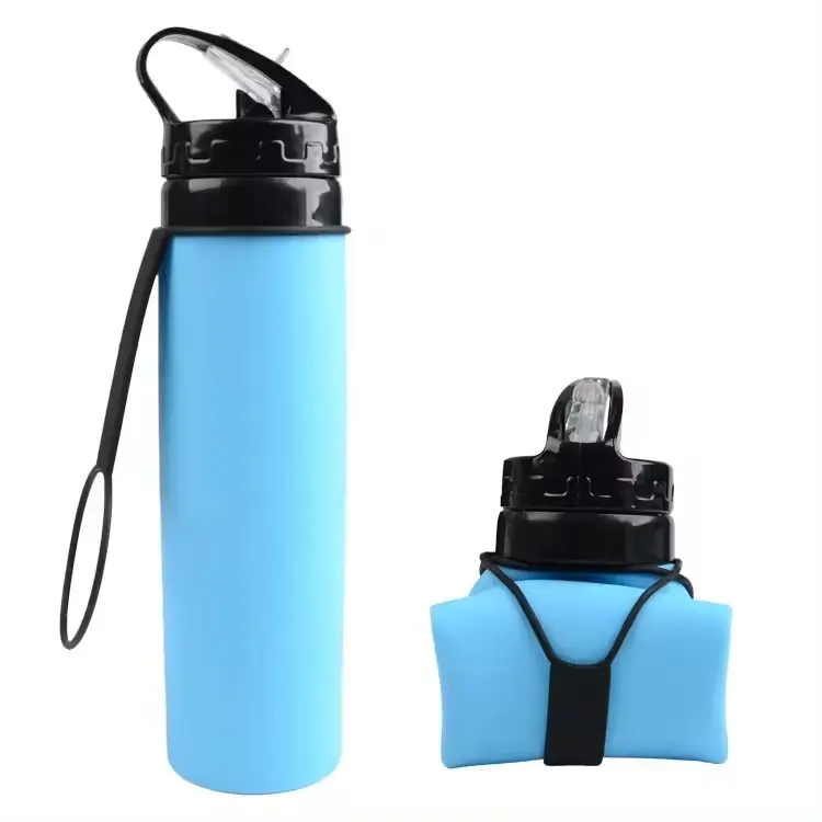 Bouteille shaker pliable de marque privée bouteille d'eau de sport pliable en silicone