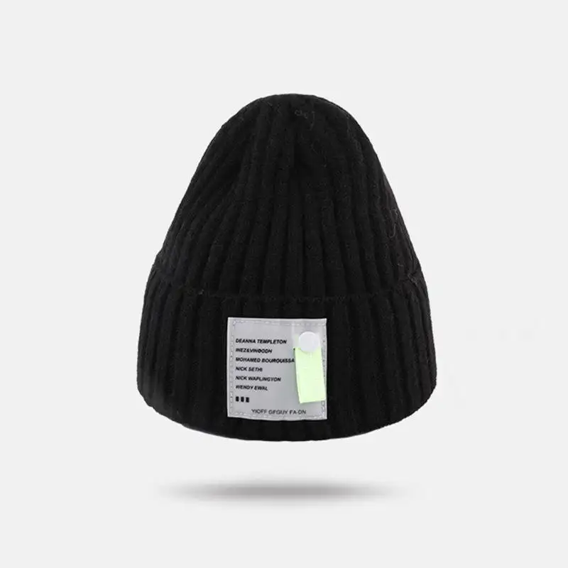 Gorro de malha com logotipo, gorro de malha de couro personalizado, cor sólida, com etiqueta