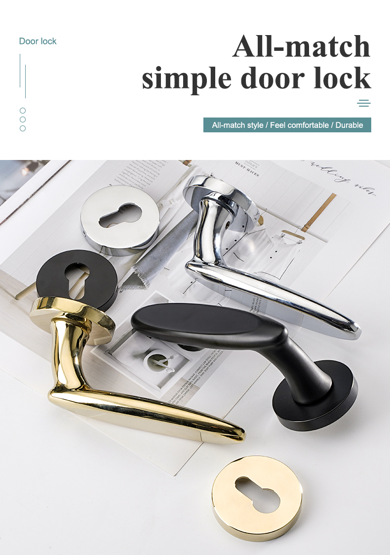 Fancy Style Gold Color Round Zinc Alloy Chrome Hotel Living Room Wooden Door Handle And Lock
